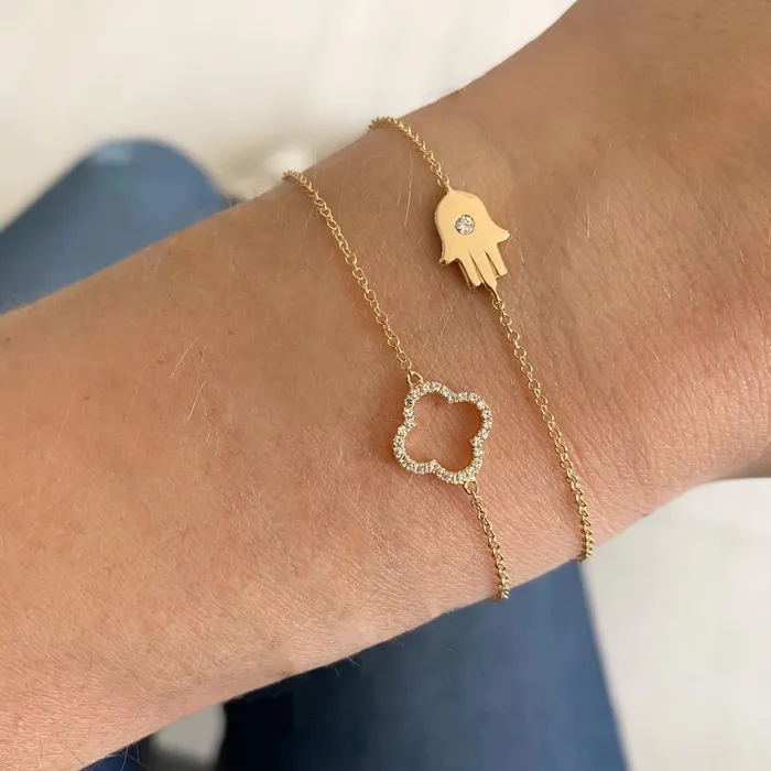 Bracelets Gold Hamsa with Center Diamond Bracelet Alev Collection