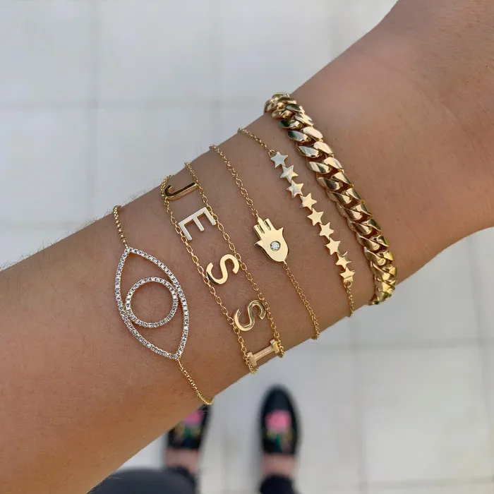 Bracelets Gold Hamsa with Center Diamond Bracelet Alev Collection