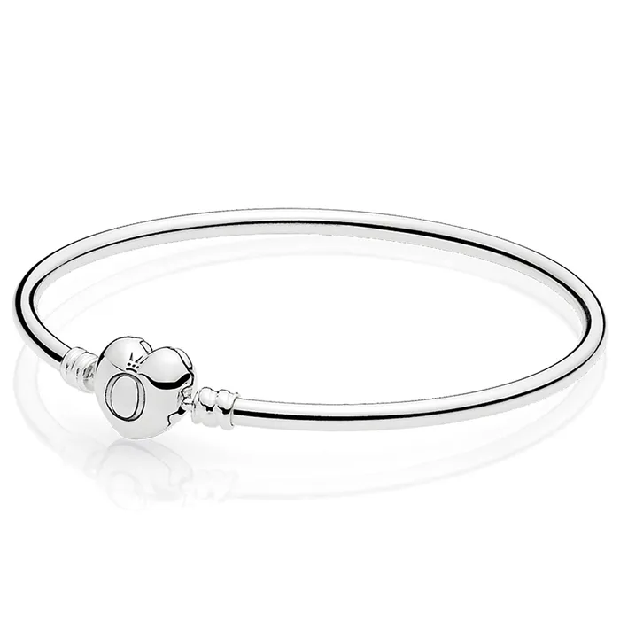 Bracelets Pandora Moments Silver Bangle Logo Heart Clasp Bracelet Pandora