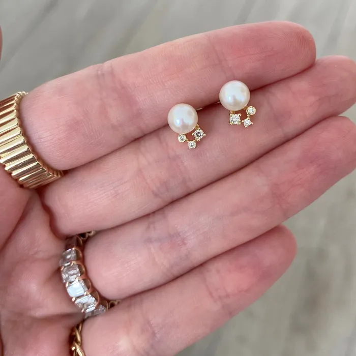 Earrings Alev Collection Pearl and Diamonds Stud