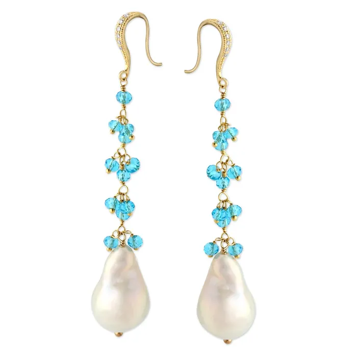 Earrings Elisa Ilana Light Blue Quartz White Pearl Earrings
