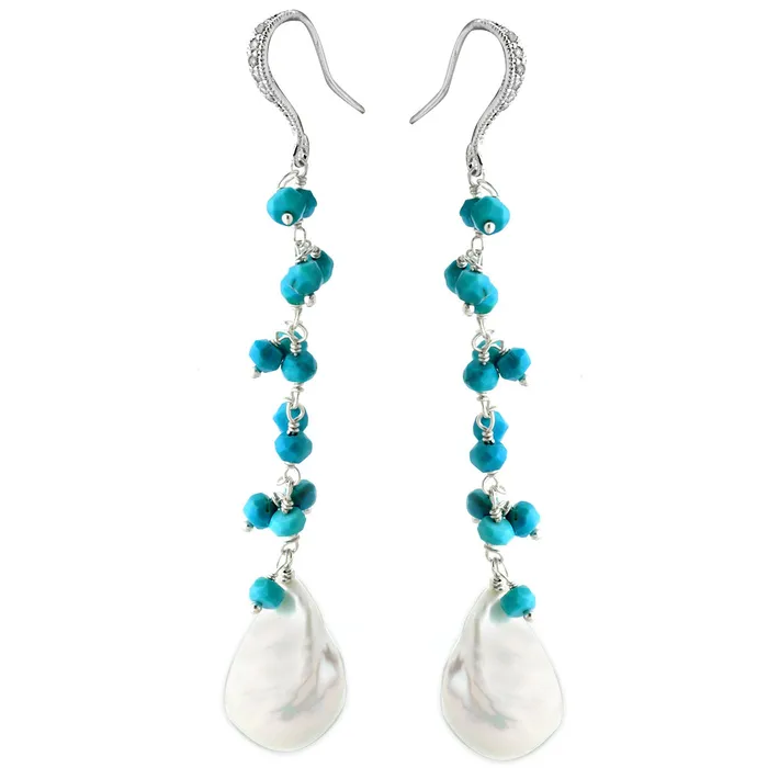 Earrings Elisa Ilana Light Blue Quartz White Pearl Earrings