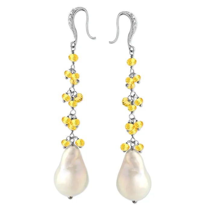 Earrings Elisa Ilana Light Blue Quartz White Pearl Earrings