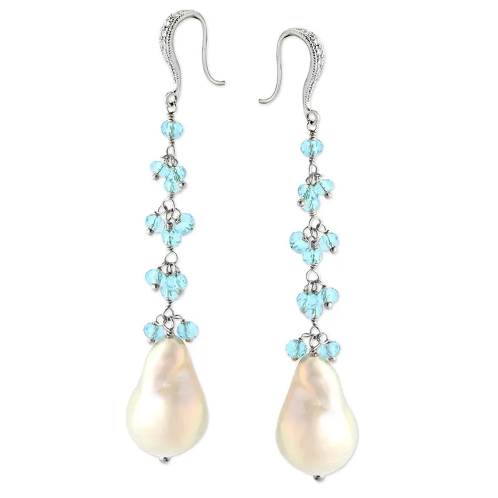 Earrings Elisa Ilana Light Blue Quartz White Pearl Earrings