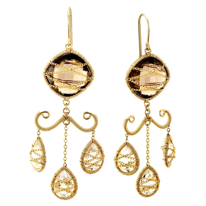 Earrings Elisa Ilana Smoky and Clear Quartz Chandelier Earrings341360