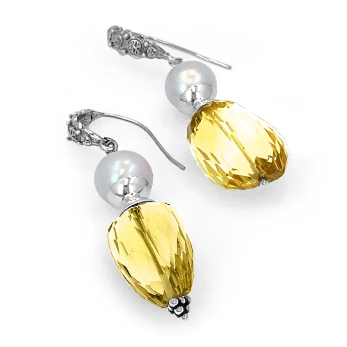 Earrings Elisa Ilana Whiskey Quartz Freshwater Pearl Dangle Earrings