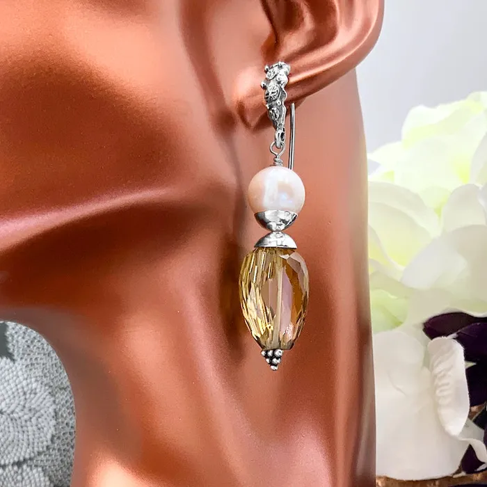 Earrings Elisa Ilana Whiskey Quartz Freshwater Pearl Dangle Earrings Earrings Elisa Ilana Whiskey Quartz Freshwater Pearl Dangle Earrings