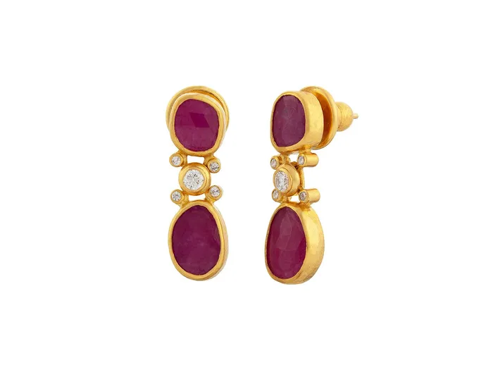 Earrings GG GOLD OOAK GURHAN Elements Gold Ruby Single Drop Earrings Mixed Amorphous Shapes Earrings GG GOLD OOAK GURHAN Elements Gold Ruby Single Drop Earrings Mixed Amorphous Shapes