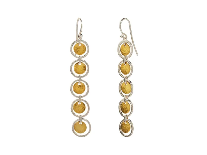 Earrings GG SILVER CLS GURHAN Lush Sterling Silver Long Drop Earrings 7mm Round Flakes Gold Accents