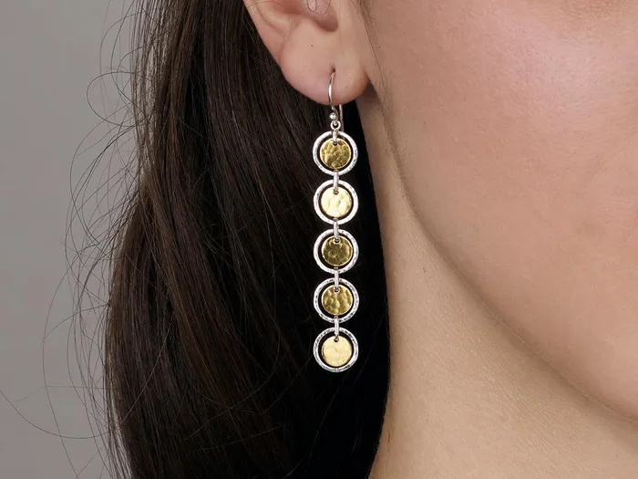 Earrings GG SILVER CLS GURHAN Lush Sterling Silver Long Drop Earrings 7mm Round Flakes Gold Accents Earrings GG SILVER CLS GURHAN Lush Sterling Silver Long Drop Earrings 7mm Round Flakes Gold Accents
