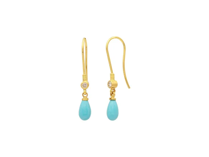Earrings GURHAN Spell Gold Turquoise Single Drop Earrings 8x5mm Teardrop GG GOLD OOAK Earrings GURHAN Spell Gold Turquoise Single Drop Earrings 8x5mm Teardrop GG GOLD OOAK
