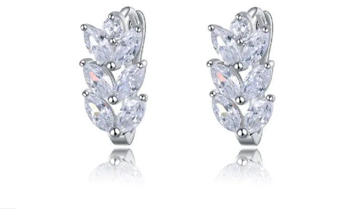 Earrings Silver Plated Leaf Style Marquise Cut Fashion Earring Stud sparklingselections Earrings Silver Plated Leaf Style Marquise Cut Fashion Earring Stud sparklingselections