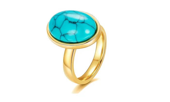 Earrings sparklingselections Retro Oval Stone Gold Stainless Steel Rings For Women Earrings sparklingselections Retro Oval Stone Gold Stainless Steel Rings For Women