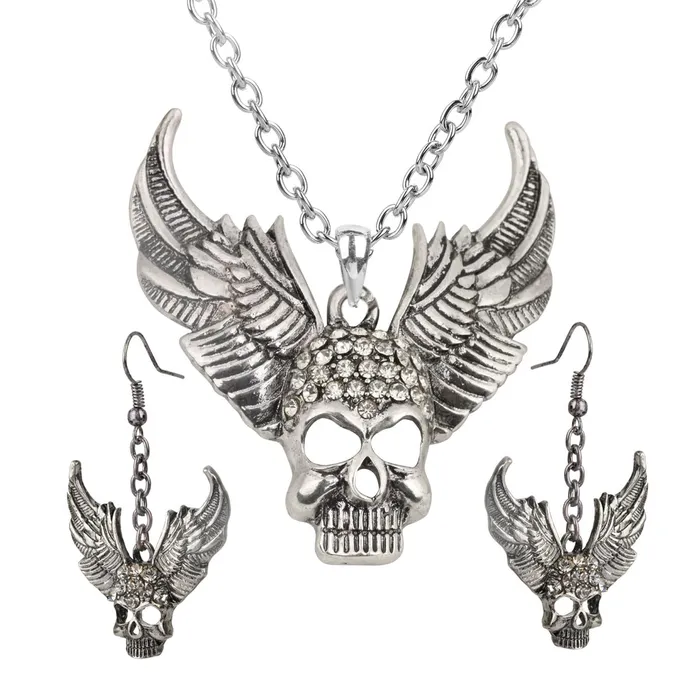 Earrings sparklingselections Stylish Wing Skull Adjustable Necklace Dangle Earrings Jewelry Set Earrings sparklingselections Stylish Wing Skull Adjustable Necklace Dangle Earrings Jewelry Set