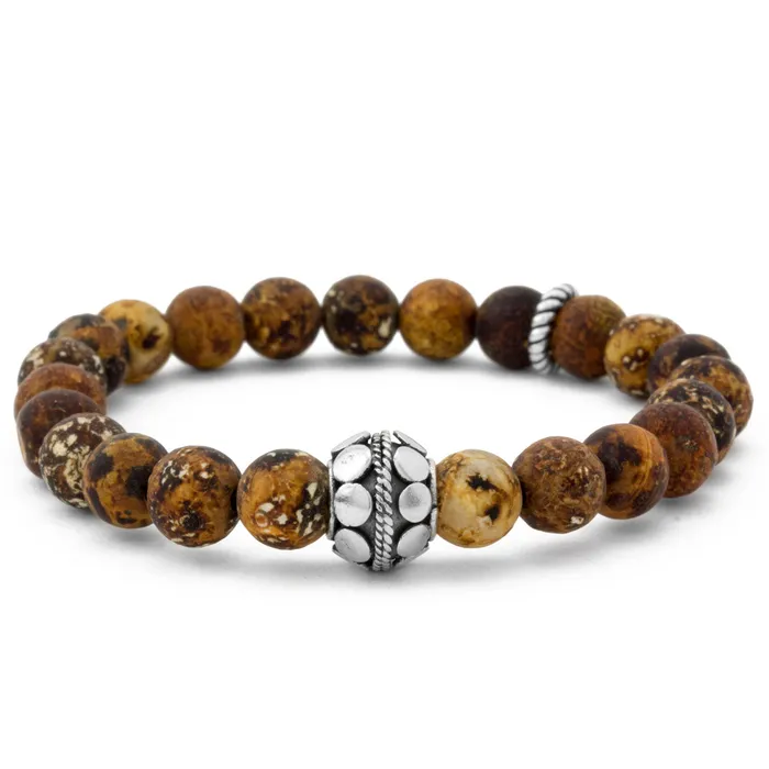 Elisa Ilana 8mm Matte Jasper Sterling Silver Bracelet Bracelets