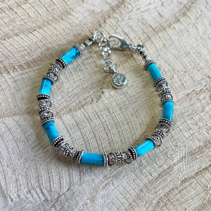 Elisa Ilana Bracelets Sterling Silver Bracelet with Turquoise Tubes Elisa Ilana Bracelets Sterling Silver Bracelet with Turquoise Tubes