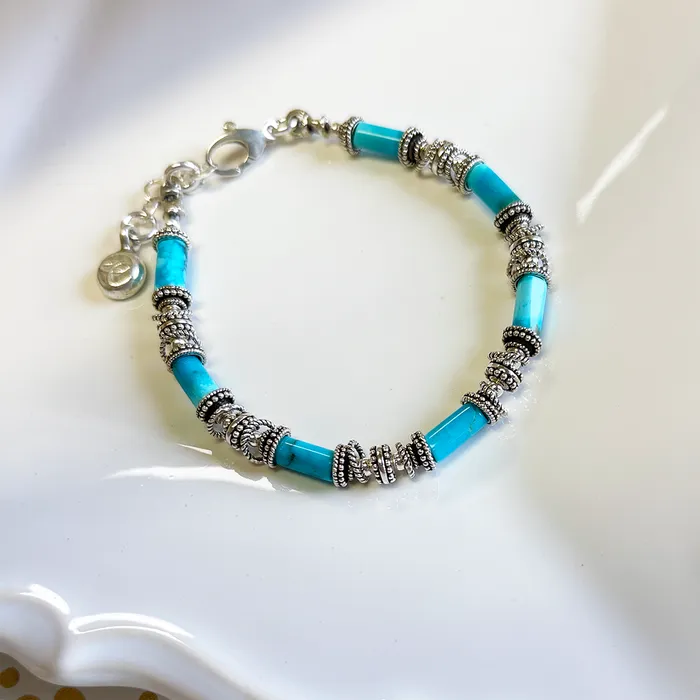 Elisa Ilana Bracelets Sterling Silver Bracelet with Turquoise Tubes Elisa Ilana Bracelets Sterling Silver Bracelet with Turquoise Tubes