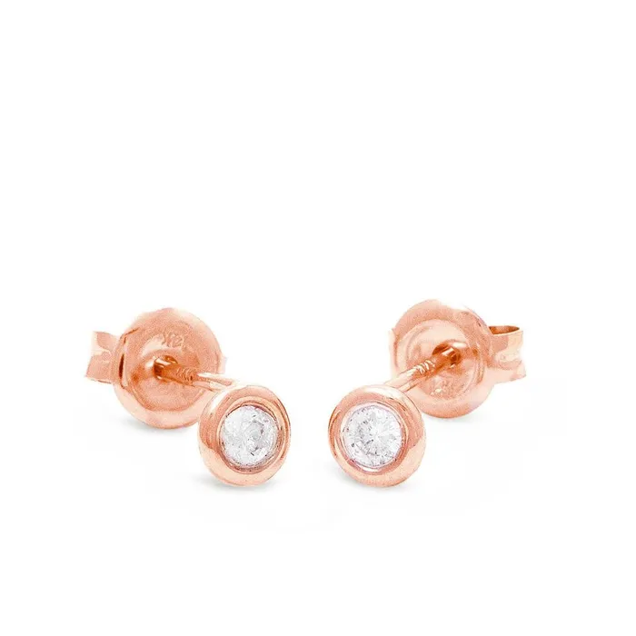 Elisa Ilana Earrings 14K Rose Gold Round Diamond Bezel Stud Earrings