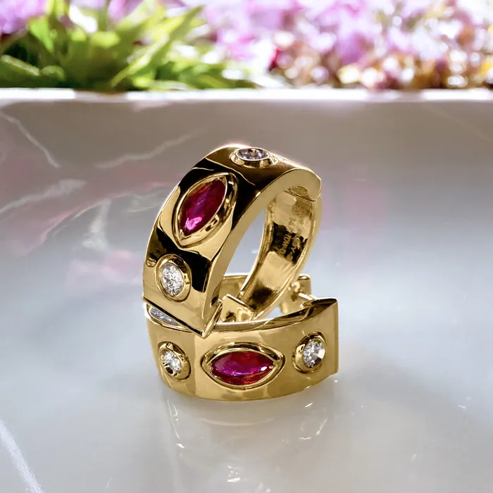 Elisa Ilana Earrings Ruby Diamond Hooop Earrings