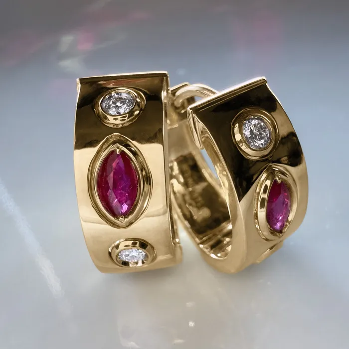 Elisa Ilana Earrings Ruby Diamond Hooop Earrings