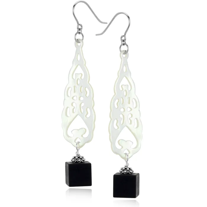 Elisa Ilana Earrings The Goddess Collection Mother of Pearl Onyx Earrings