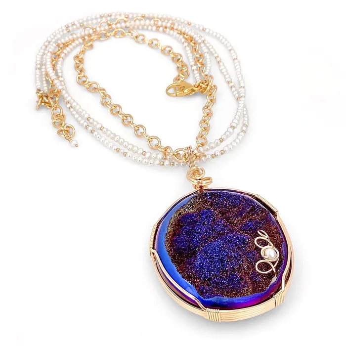 Elisa Ilana Necklaces Titanium Druzy Drusy Pearl Necklace