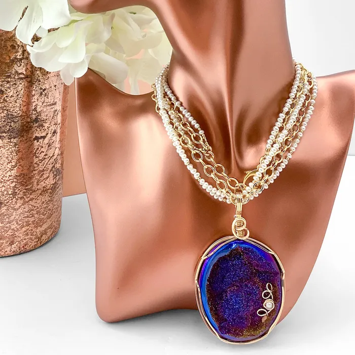 Elisa Ilana Necklaces Titanium Druzy Drusy Pearl Necklace Elisa Ilana Necklaces Titanium Druzy Drusy Pearl Necklace