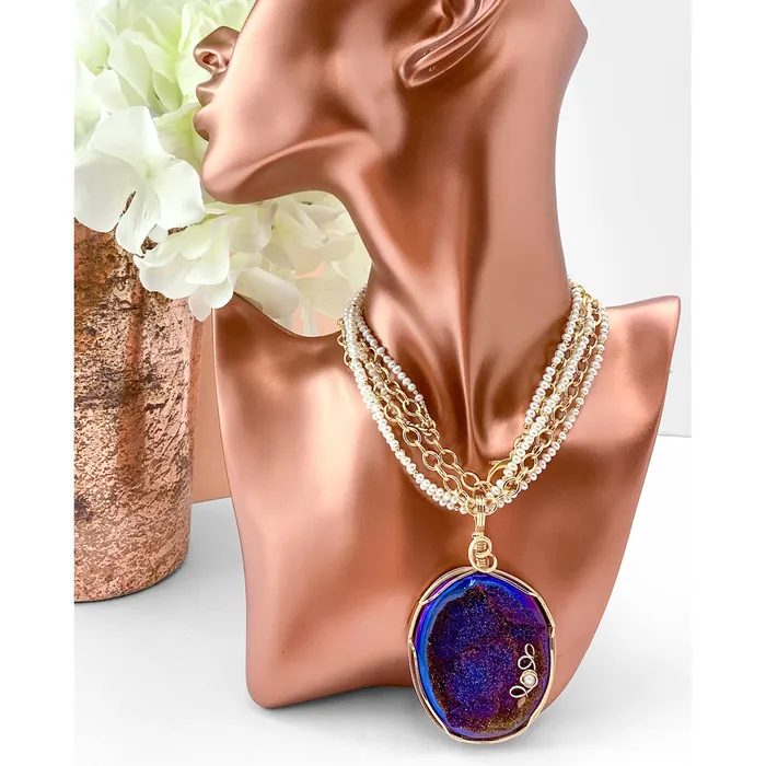 Elisa Ilana Necklaces Titanium Druzy Drusy Pearl Necklace Elisa Ilana Necklaces Titanium Druzy Drusy Pearl Necklace