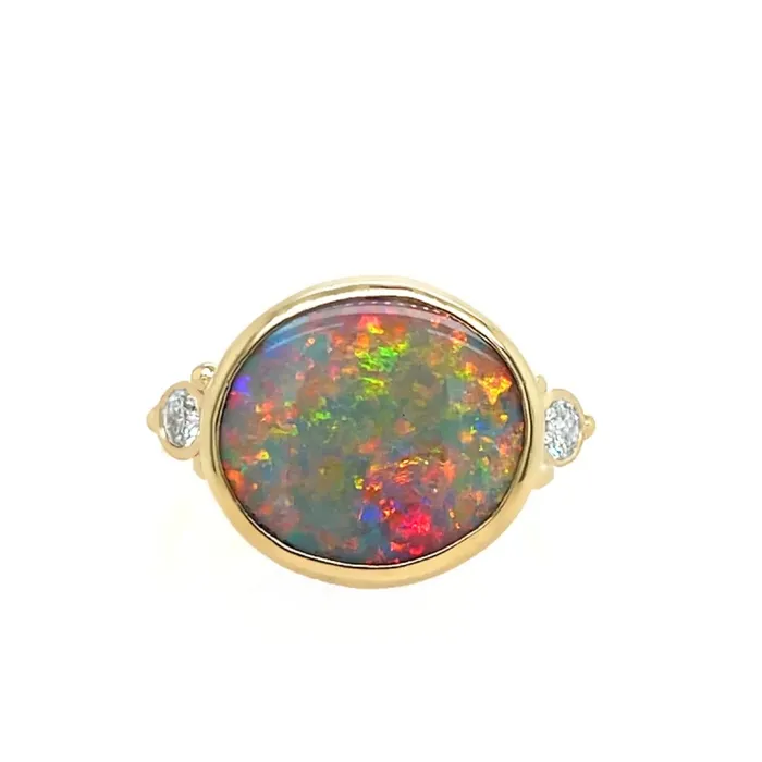 Emily Amey Jewelry Rings Australian Opal ring with brilliant white diamonds in 14k gold Emily Amey Jewelry Rings Australian Opal ring with brilliant white diamonds in 14k gold