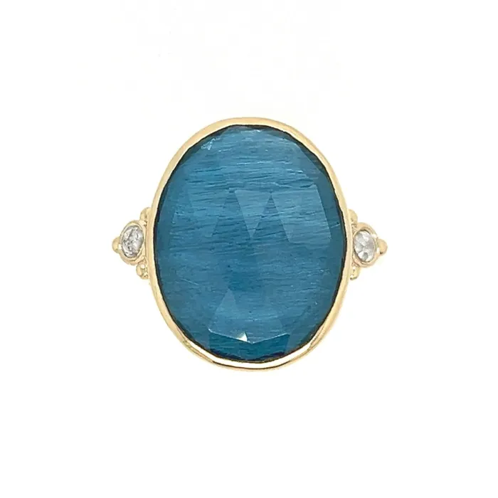 Emily Amey Jewelry Rings London Blue cocktail Ring with Salt and Pepper Diamonds in 14k and sterling silver Emily Amey Jewelry Rings London Blue cocktail Ring with Salt and Pepper Diamonds in 14k and sterling silver