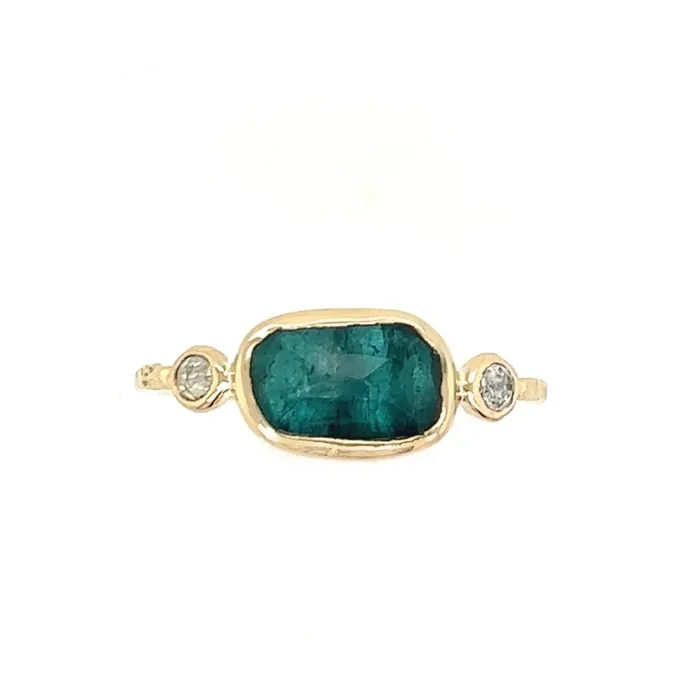 Emily Amey Jewelry Rings Teal Tourmaline With Salt and Pepper Diamonds Ring in 14k gold Emily Amey Jewelry Rings Teal Tourmaline With Salt and Pepper Diamonds Ring in 14k gold