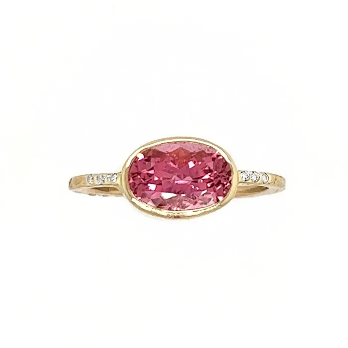 Emily Amey Jewelry Rings Vibrant Pink Tourmaline Ring With Diamonds in 14k gold Emily Amey Jewelry Rings Vibrant Pink Tourmaline Ring With Diamonds in 14k gold