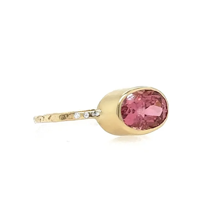 Emily Amey Jewelry Rings Vibrant Pink Tourmaline Ring With Diamonds in 14k gold