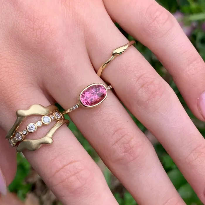 Emily Amey Jewelry Rings Vibrant Pink Tourmaline Ring With Diamonds in 14k gold
