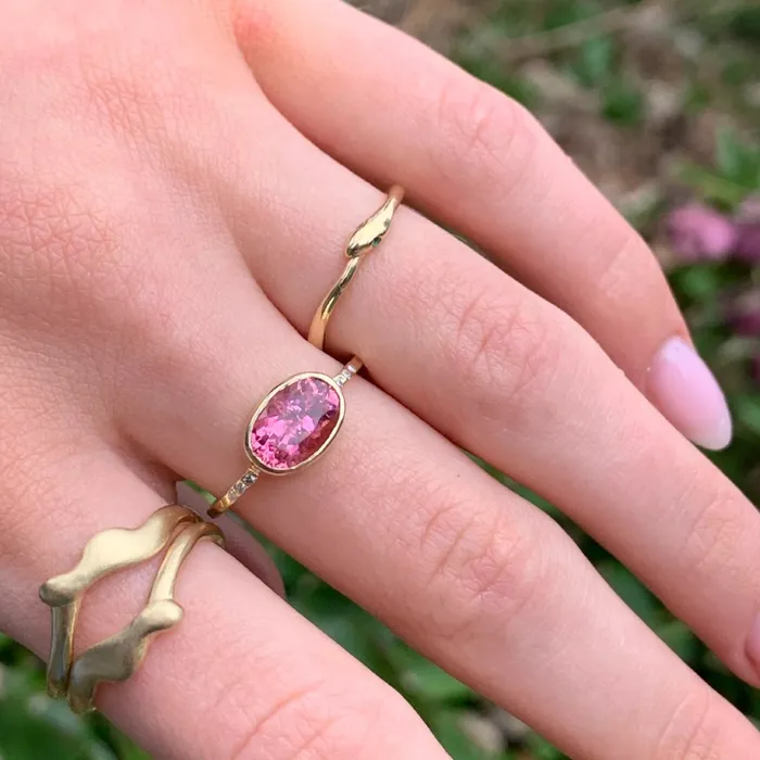 Emily Amey Jewelry Rings Vibrant Pink Tourmaline Ring With Diamonds in 14k gold