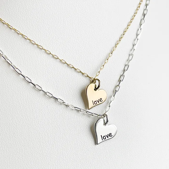Engraved Heart Pendant on Chain Necklace Elisa Ilana Necklaces