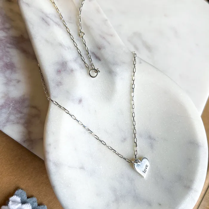 Engraved Heart Pendant on Chain Necklace Elisa Ilana Necklaces Engraved Heart Pendant on Chain Necklace Elisa Ilana Necklaces