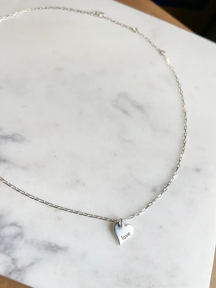 Engraved Heart Pendant on Chain Necklace Elisa Ilana Necklaces Engraved Heart Pendant on Chain Necklace Elisa Ilana Necklaces