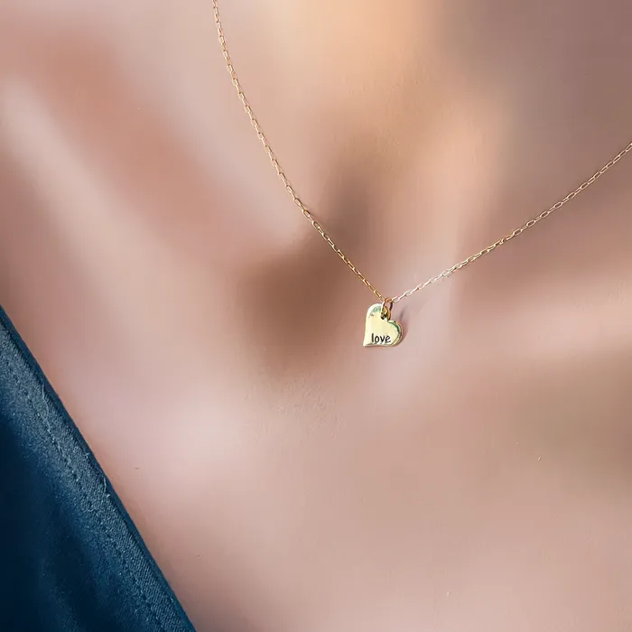 Engraved Heart Pendant on Chain Necklace Elisa Ilana Necklaces Engraved Heart Pendant on Chain Necklace Elisa Ilana Necklaces