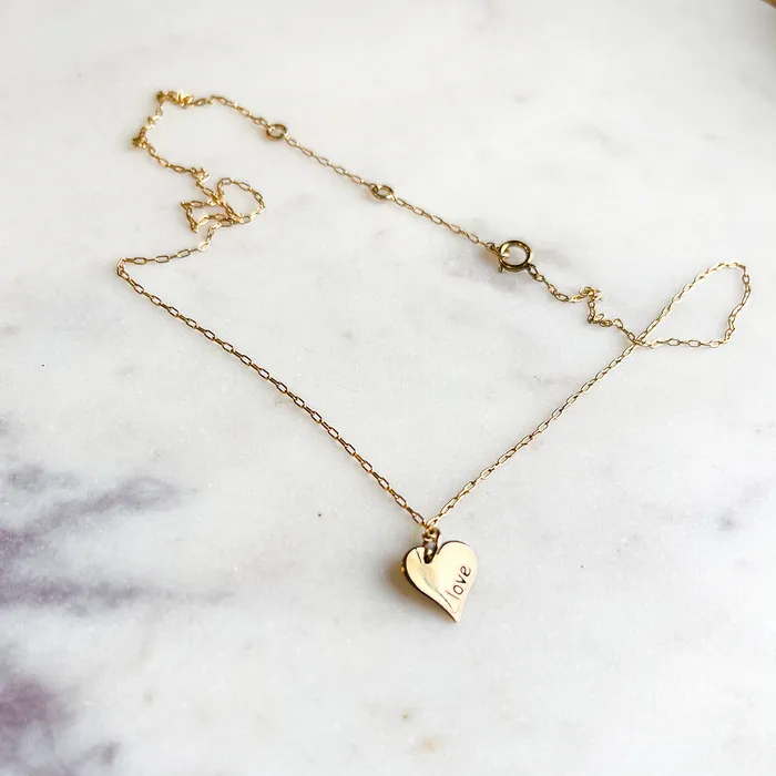 Engraved Heart Pendant on Chain Necklace Elisa Ilana Necklaces Engraved Heart Pendant on Chain Necklace Elisa Ilana Necklaces