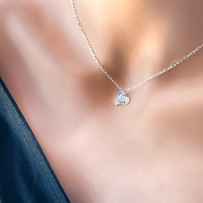 Engraved Heart Pendant on Chain Necklace Elisa Ilana Necklaces Engraved Heart Pendant on Chain Necklace Elisa Ilana Necklaces