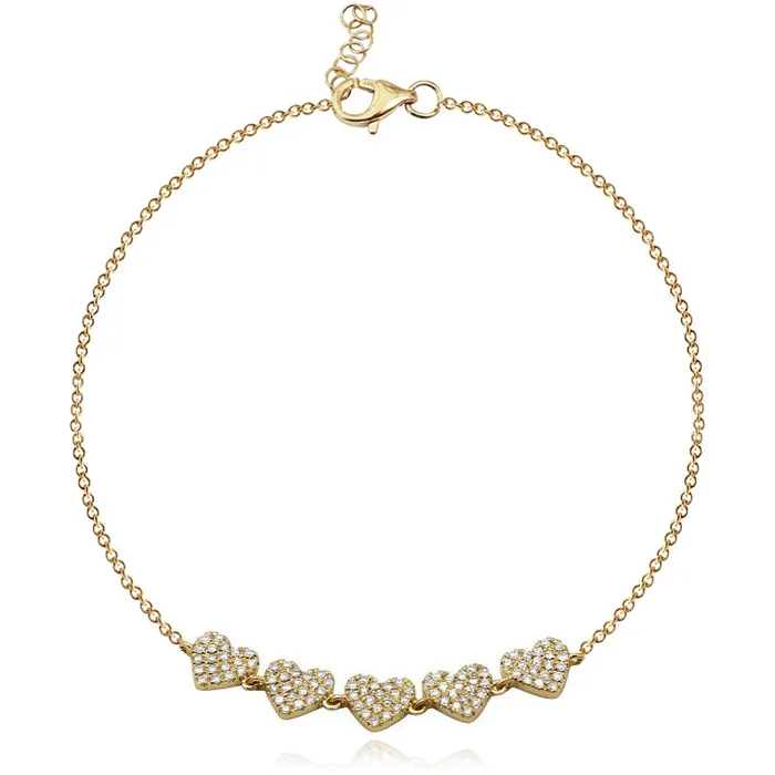 Five Pave Hearts Bracelet Alev Collection Bracelets