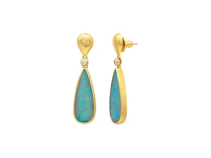 GG GOLD OOAK Earrings GURHAN Rune Gold Opal Single Drop Earrings 32x12mm Teardrop GG GOLD OOAK Earrings GURHAN Rune Gold Opal Single Drop Earrings 32x12mm Teardrop