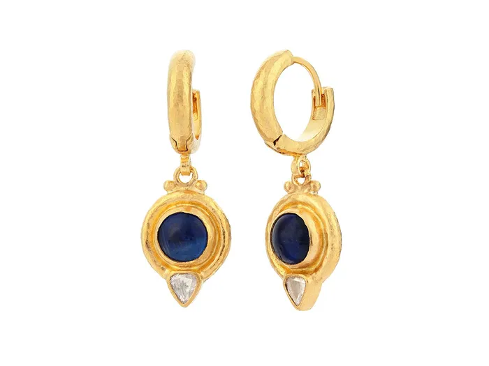 GG GOLD OOAK GURHAN Muse Gold Kyanite Single Drop Earrings 7mm Round set in Wide Frame Hoop Top Earrings GG GOLD OOAK GURHAN Muse Gold Kyanite Single Drop Earrings 7mm Round set in Wide Frame Hoop Top Earrings