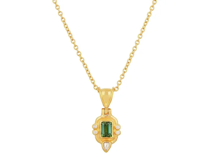 GG GOLD OOAK Necklaces GURHAN Muse Gold Tourmaline Pendant Necklace 6x5mm Rectangle set in Wide Frame GG GOLD OOAK Necklaces GURHAN Muse Gold Tourmaline Pendant Necklace 6x5mm Rectangle set in Wide Frame