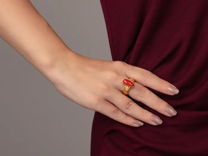 GG GOLD OOAK Rings GURHAN Rune Gold Coral Cocktail Ring 15x8mm Teardrop