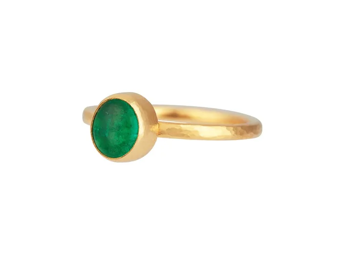 GG GOLD OOAK Rings GURHAN Rune Gold Emerald Stacking Ring 7x6mm Oval