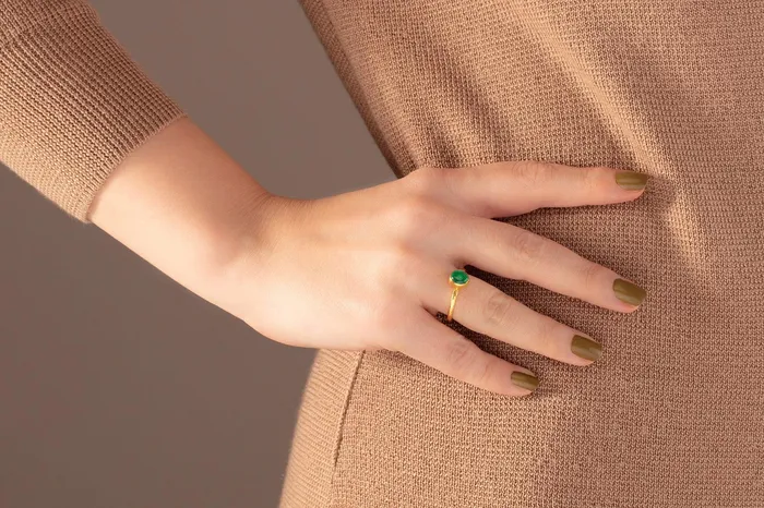 GG GOLD OOAK Rings GURHAN Rune Gold Emerald Stacking Ring 7x6mm Oval