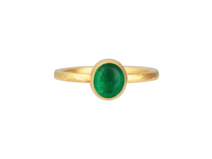 GG GOLD OOAK Rings GURHAN Rune Gold Emerald Stacking Ring 7x6mm Oval