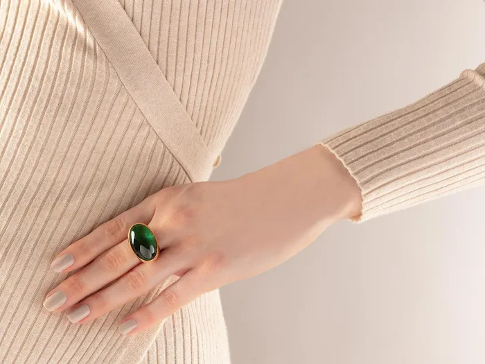 GG GOLD OOAK Rings GURHAN Rune Gold Tourmaline Cocktail Ring 26x16mm Oval